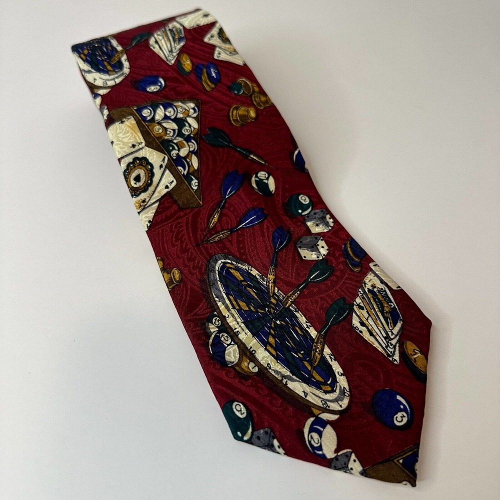 Churchill Collection Neck Tie, Billiards and Darts 100% Silk, USA 59" x 3 1/2"